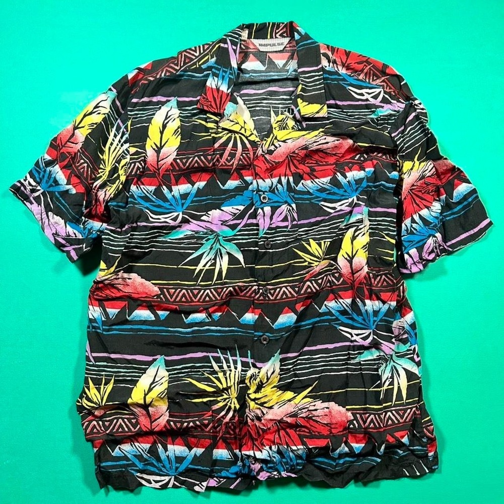 Vintage 80s colorful button up shirt multicolor lightweight button up VTG shirt